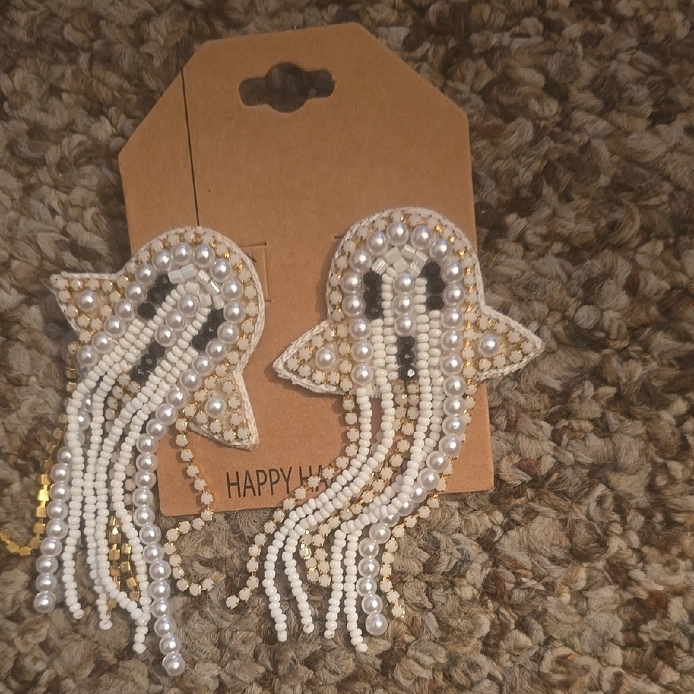 Happy Halloween Beaded Ghost Earrings